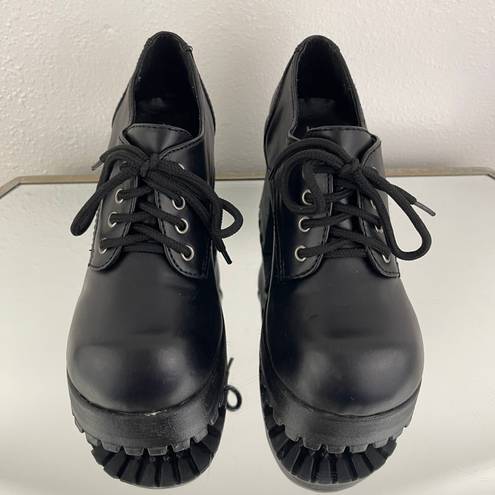 Soda Vintage Y2K Black Faux Leather Chunky Platform Lace Up Heeled Oxford Shoes