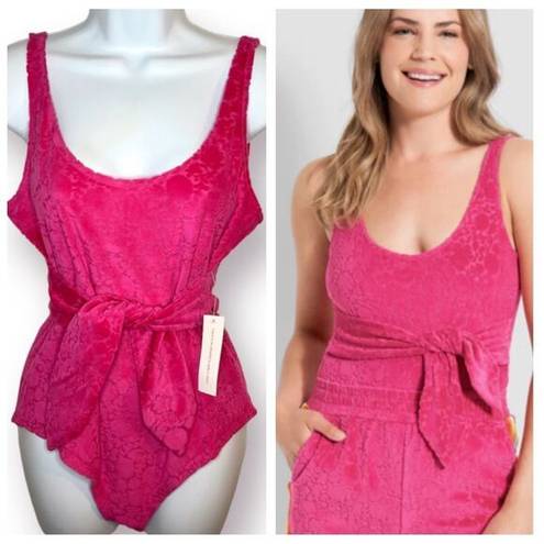 Modcloth  I Want Velour Velour Velour Bodysuit Floral Texture Fuchsia Hot Pink M