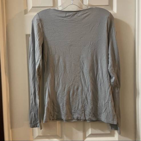 August Silk  Grey Lace Accent Long Sleeve Top Small