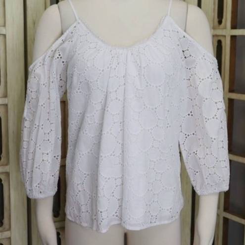 Parker  Camila White Cold Shoulder Crochet Eyelet Flirty Fun Blouse Top [size M]