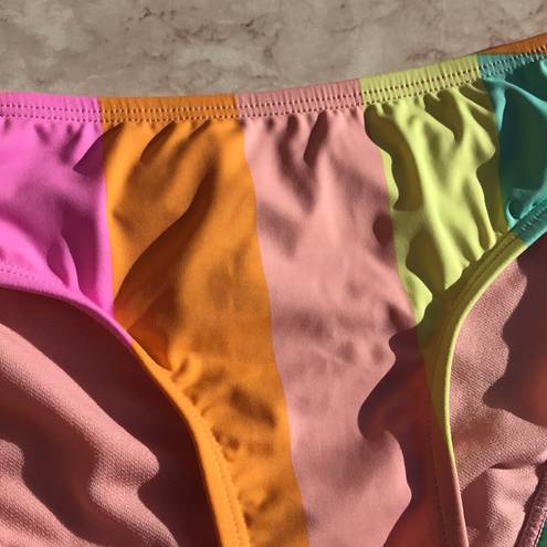 The Bikini Lab Orange and Green  Colorful Striped Swim Bottoms