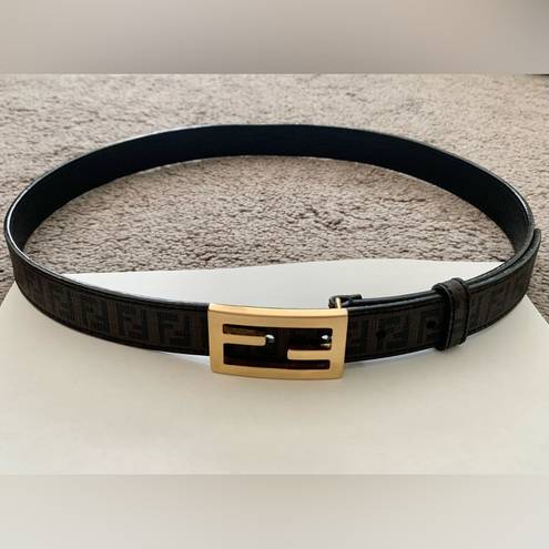 Fendi Authentic unisex  black and brown FF monogram belt with dust bag size 36”