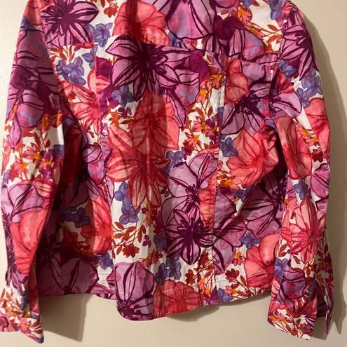 Coldwater Creek  blazer jacket floral top long sleeve pink pm petite medium
