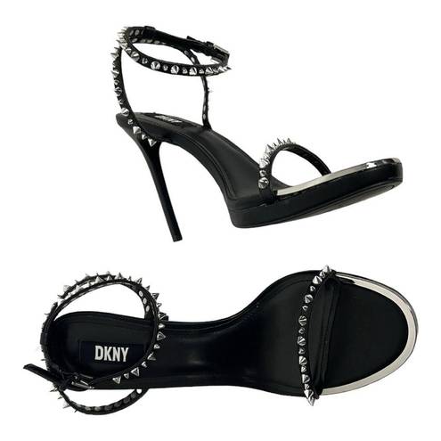 DKNY Black Leather Studded Stiletto Heel Minimalist Ankle Strap Sandal  Dacia