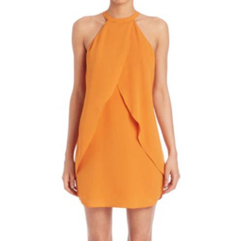 ALC Frank ALC Highneck Shane Dress Shift Orange Mini Halter Sleeveless Ruffle Layer Silk 8