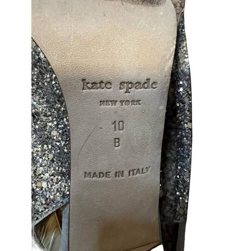 Kate Spade  Shoes Silver Glitter Bow Accent Slip On Peep Toe Slingback Pump Heels