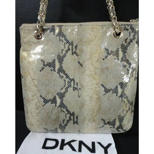 DKNY NEW  Gold Python Snakeskin LEATHER HANDBAG Shoulder Crossbody Chain Purse