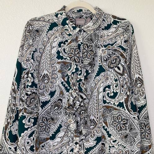 Chico's Chico’s Size Large Paisley Ruffled Front Button Down Top