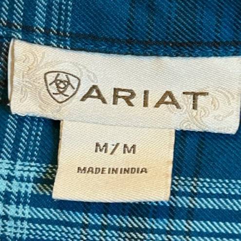 Ariat  Shirt Women's Medium Plaid Rodeo Western Festival Blue Lace up