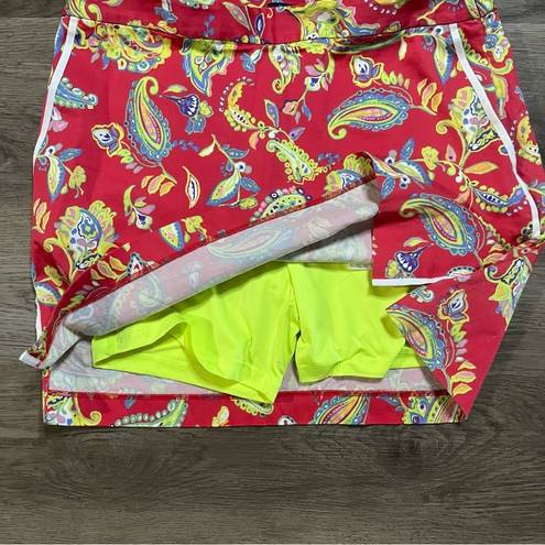 Polo  Golf Ralph Lauren Womens Paisley Golf Skort Pockets Size 12 Red Yellow