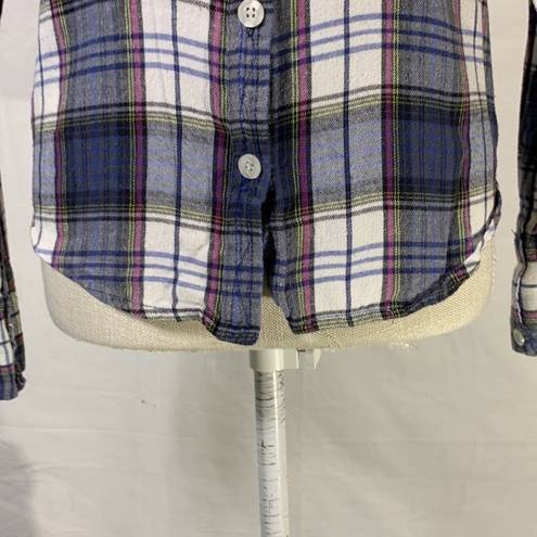 Roxy Plaid Blue Flannel Button Down Long Sleeve Shirt Size Small