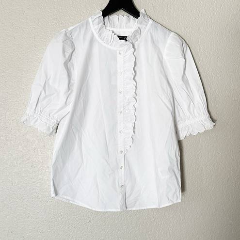 J.Crew  Ruffle-Trim Button-Up Shirt Cotton Poplin White Size XS