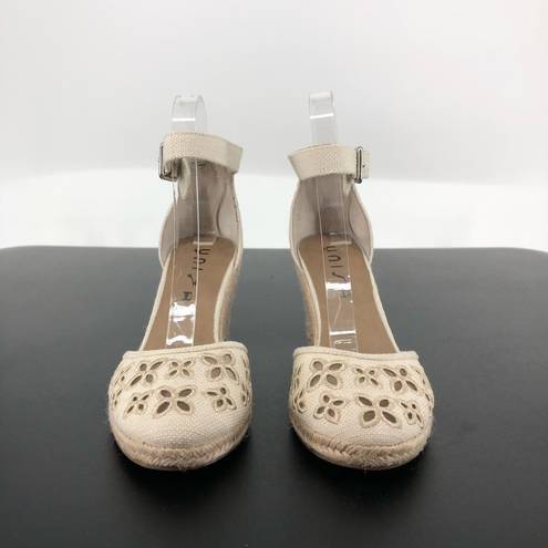 Unisa  Unareia Cream Embroidered Eyelet Ankle Strap Espadrille Wedge Sandals 8