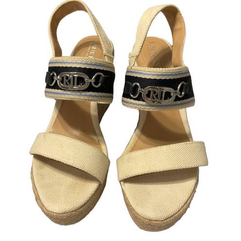 Ralph Lauren LAUREN   Hollyn Striped Canvas Espadrille Strappy Wedge Sandal 11