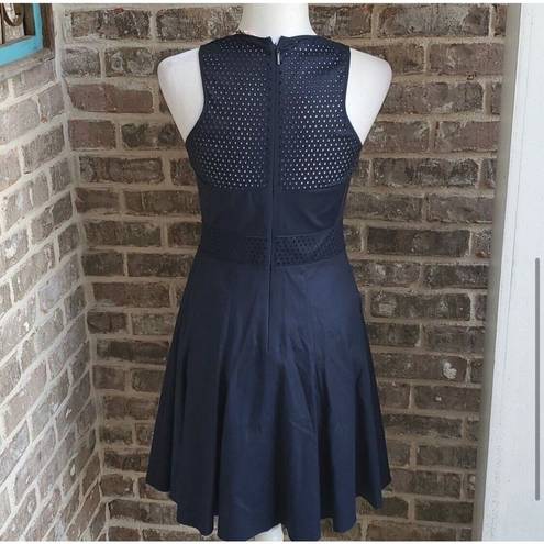 Rebecca Taylor  DRESS NAVY FIT & FLARE LAZER CUTOUT LINED SZ 4 EUC CLEAN CRISP