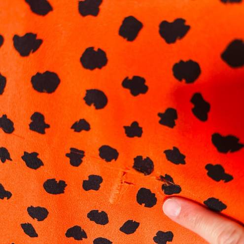 Hunter Bell  Orange Black Animal Print Lawton Polka Dot Ruched Midi Dress Size 6