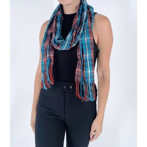 Forever 21  I love H81 Plaid Blue and Red Fringe Scarf