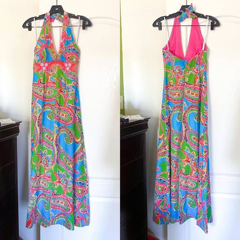 Lilly Pulitzer Dress Chellis Halter Paisley Maxi Summer Jewel Of The Pool 2 GUC