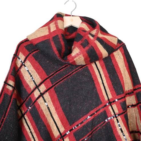 Chico's  Plaid Embellished Cowl Neck Poncho