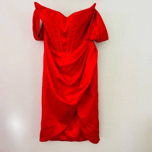 House Of CB  Loretta Red Corset Bustier Satin Draped Off Shoulder Dress NWOT XL