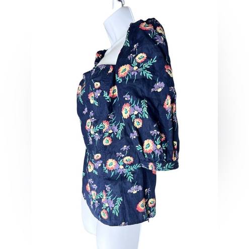 Polo  Ralph Lauren Stan Linen Blue Floral Puff Sleeve Square Neck size 8