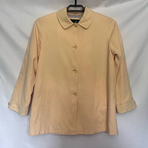 London Fog  Short Trench Womens Coat Sz Med Petite Pale Yellow Contrast Trim