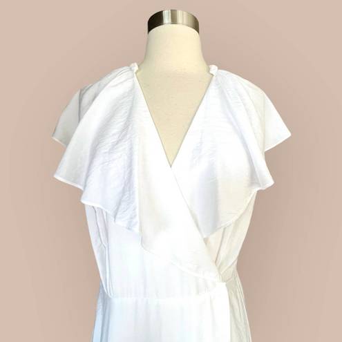 Vince  White Wrap Dress Flutter Sleeve V-Neck Ruffle Cape Midi Designer XS NWOT