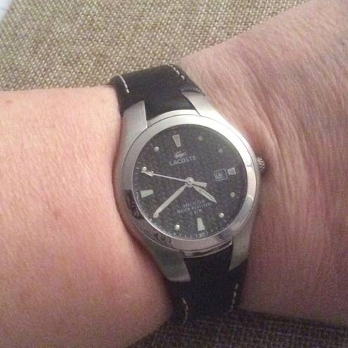 Lacoste Authentic  Black Leather Strap Watch