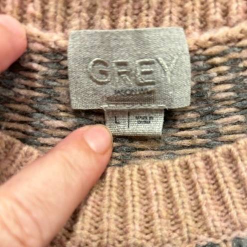 Jason Wu Grey  Gray and Pink Handknit Yoke Merino Blend Sweater size Large