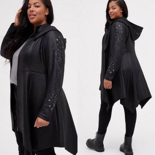 Torrid  X Harry Potter Black Deathly Hallows Faux Suede Embroidered Coat Size 2