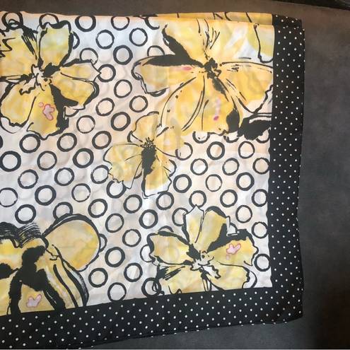 VTG Silk Square Scarf Yellow Floral Polka Dot Border Classic Glamourous Charm