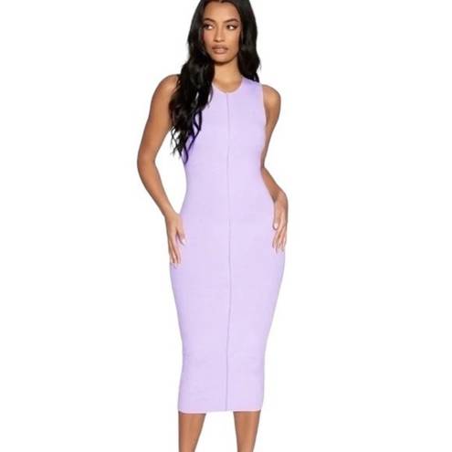 Naked Wardrobe  All Snatched Up Sleeveless Ribbed Body-Con Midi Dress in Lavender