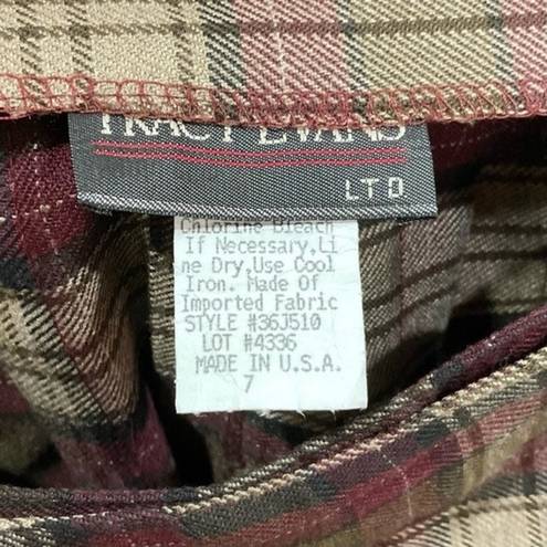 Tracy Evans Vintage Plaid Mini Skirt Brown School Girl  Sz 7 Retro 90s Y2K