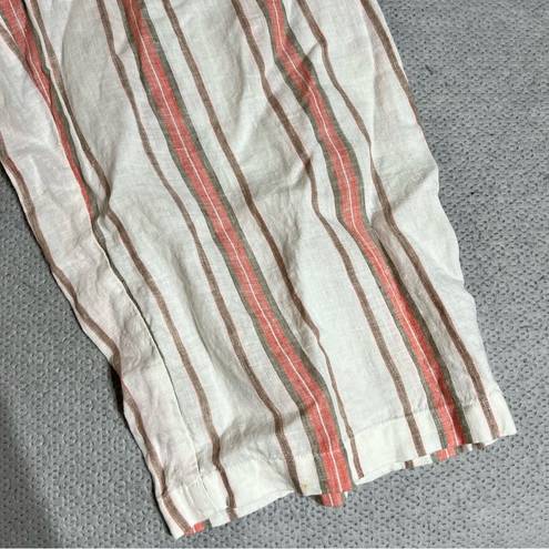 Marc New York  Andrew Marc Cream Pink Striped 100% Linen Pull On Culotte Pant L