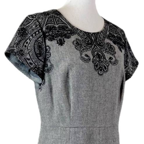 Talbots Sheath Dress Midi Wool Blend Shirt Sleeves Gray Black Women’s Size 12