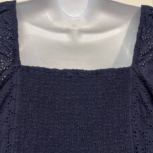 Draper James Women's  RSVP Puff-Sleeve Square Neck Peplum-Hem Top Size Large EUC