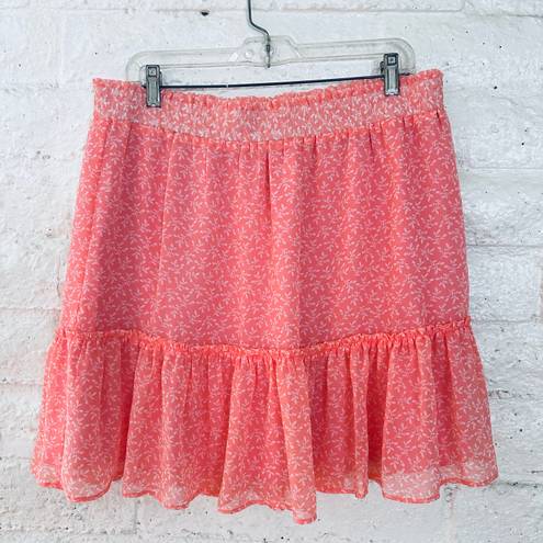 The Loft  Peach Ruffle Floral Lined Short Skirt New Women's Size L Has No Tag