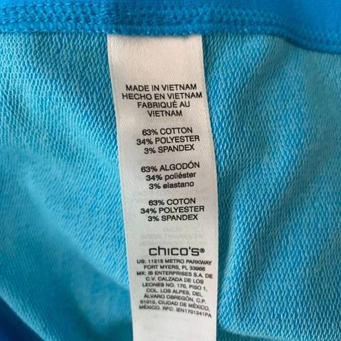 Chico's  Full Zip Athletic Sweatshirt L Blue Drawstring Neck Pockets Stretch