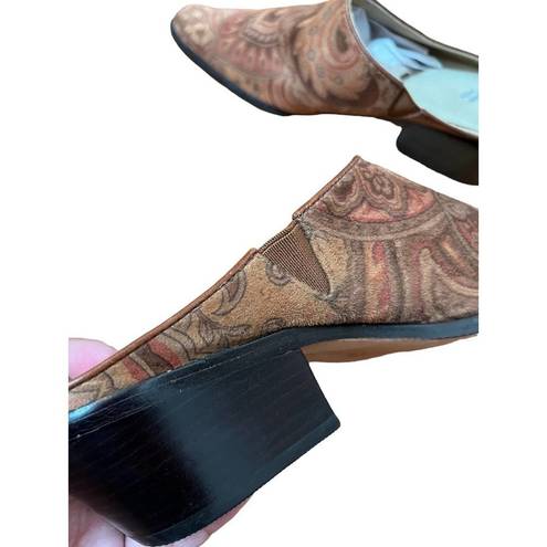 J.Jill Vintage  Brown Paisley Print Stacked Low Heel Suede Western Mules Size 7M