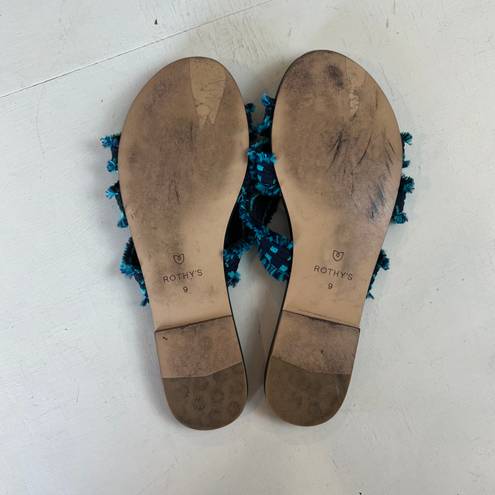 Rothy's - Triple Band Teal Blue Fringe Sandals Summer Vacation Resort Boho