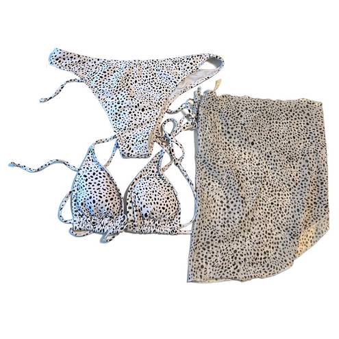 Zaful  3 Piece NWOT String Tie Bikini & Coverup Animal Print Polka Dots Large