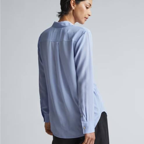 Everlane  The Clean Silk Oversized Button Down Shirt Blue Size 2