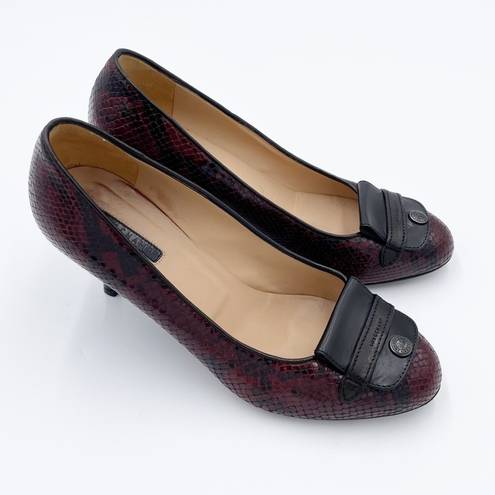 Longchamp  Women's Burgundy Red Snakeskin Embossed Logo High Heels Pumps 37