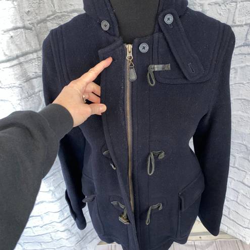 American Eagle hooded wool blend full zip pea coat, plaid lining navy Blue sz SM