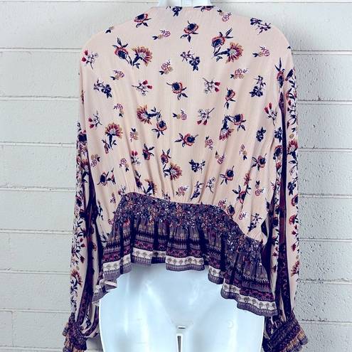 Angie  Tan Floral Boho  Blouse 2X