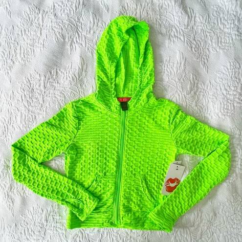 Hot Kiss NWT  Neon Green Hoodie Jacket Thumb Sleeves Juniors Medium