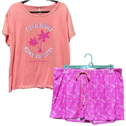Simply Southern NWT  Womens T-Shirt Shorts Pajama Set Palm Trees Size Medium‎
