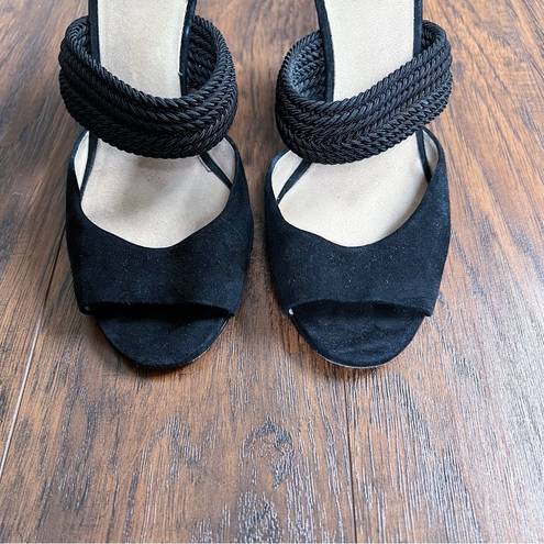 Max Mara  • d'orsay wedge heels black suede braided jute open toe sandal