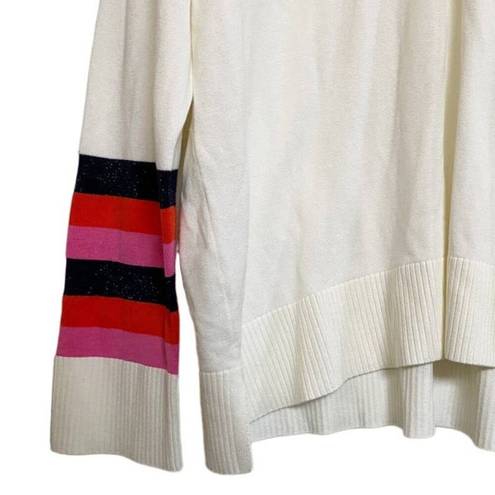 Tommy Hilfiger  Rainbow Striped-Sleeve Sweater V-Neck Pullover SZ M NWOT