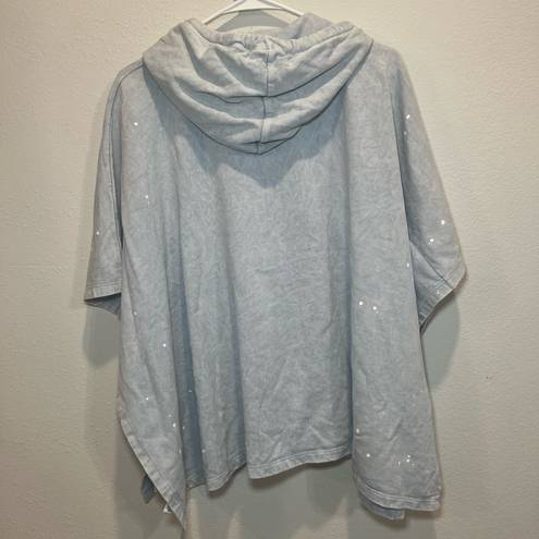 Sol Angeles | Light Blue Bleach Spotted Sweatshirt Poncho Hood S